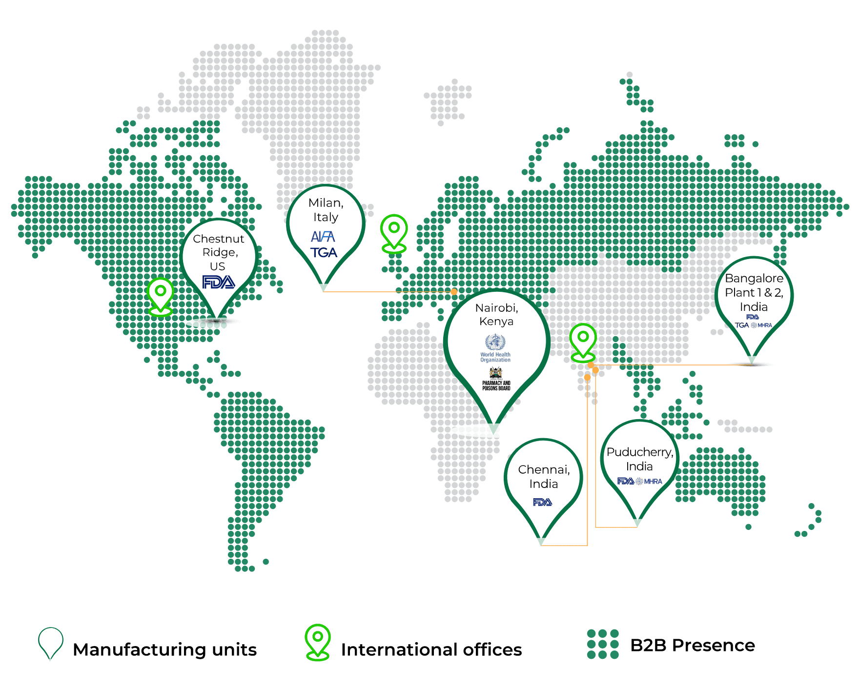 Map illustration showing global or regional presence